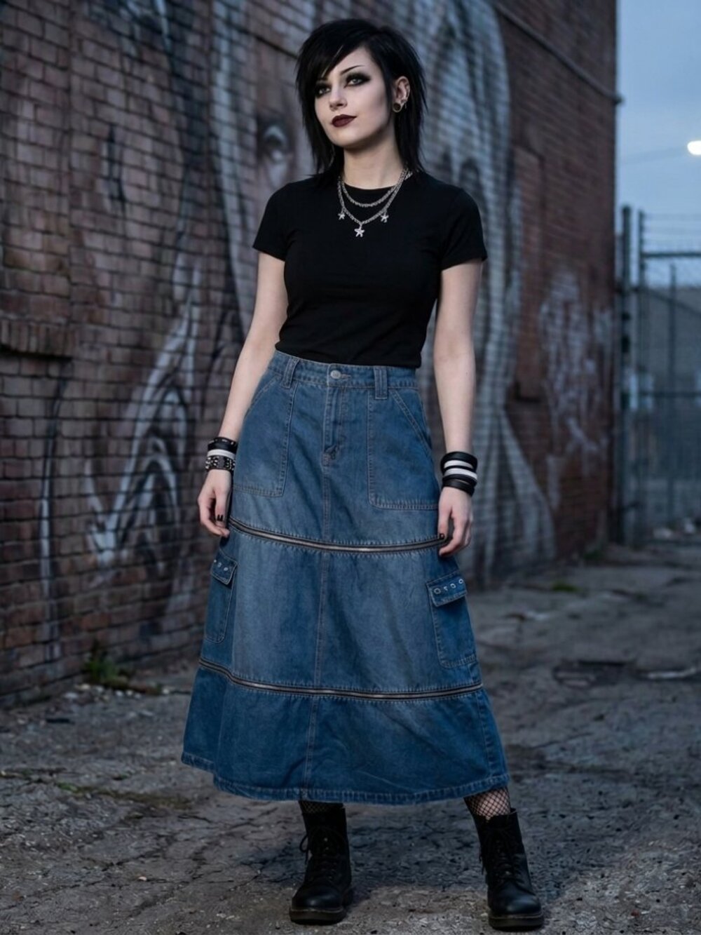 Social Collision Zip Off Denim Cargo Maxi Skirt S Midi Mini Grunge Emo 100312